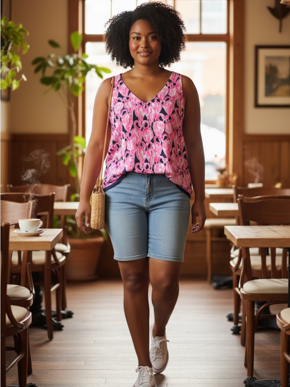 Lilly Pulitzer Navy and Hot Pink Flamingo Print Sleeveless Top